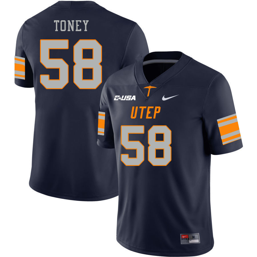 Men-Youth #58 Jaquan Toney UTEP Miners 2023 College Football Jerseys Stitched Sale-Navy